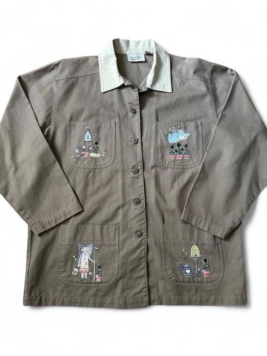 Christopher & Banks Jackets & Blazers - Vintage 90s Christopher & Banks Cute Taupe Utility Jacket with Cream Collar L